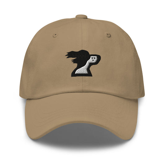 Khaki dad hat with springer spaniel dog logo by the Harbor Springer brand.